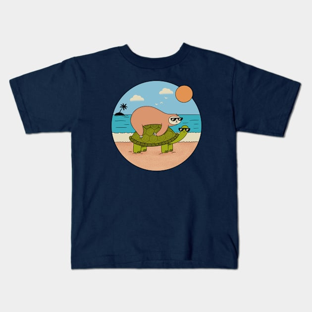 Sloth and turtle beach Kids T-Shirt by coffeeman